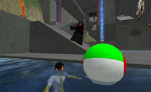 The furious researcher Pitollus Swindlehurst presentating his own prehistoric beach balls